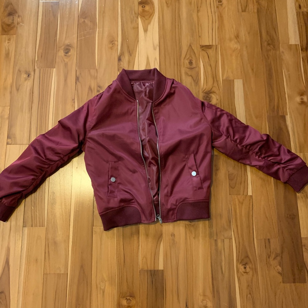 Burgundy bomber jacket